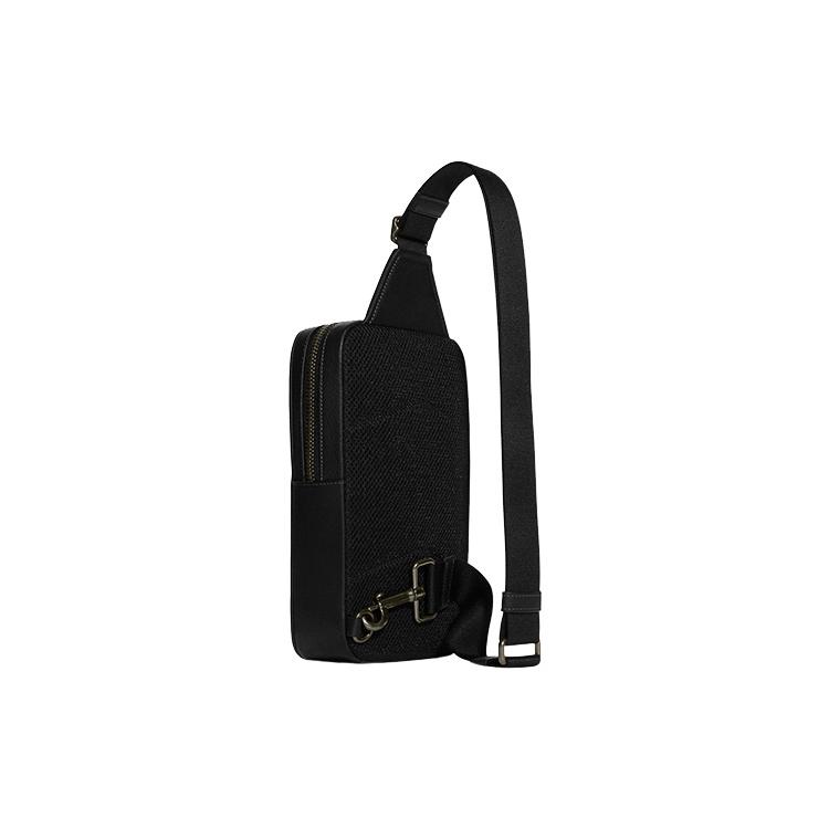 New COACH Sullivan Refined Pebbled Leather With Canvas Shoulder Bag Crossbody Bag Small Size Men's Charcoal Black C9867-QBMI5