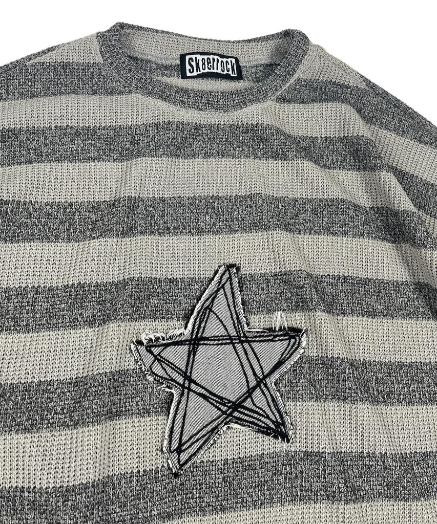 SK8ER ROCK Loose Melange Knit Star Pullover (Beige*Gray)