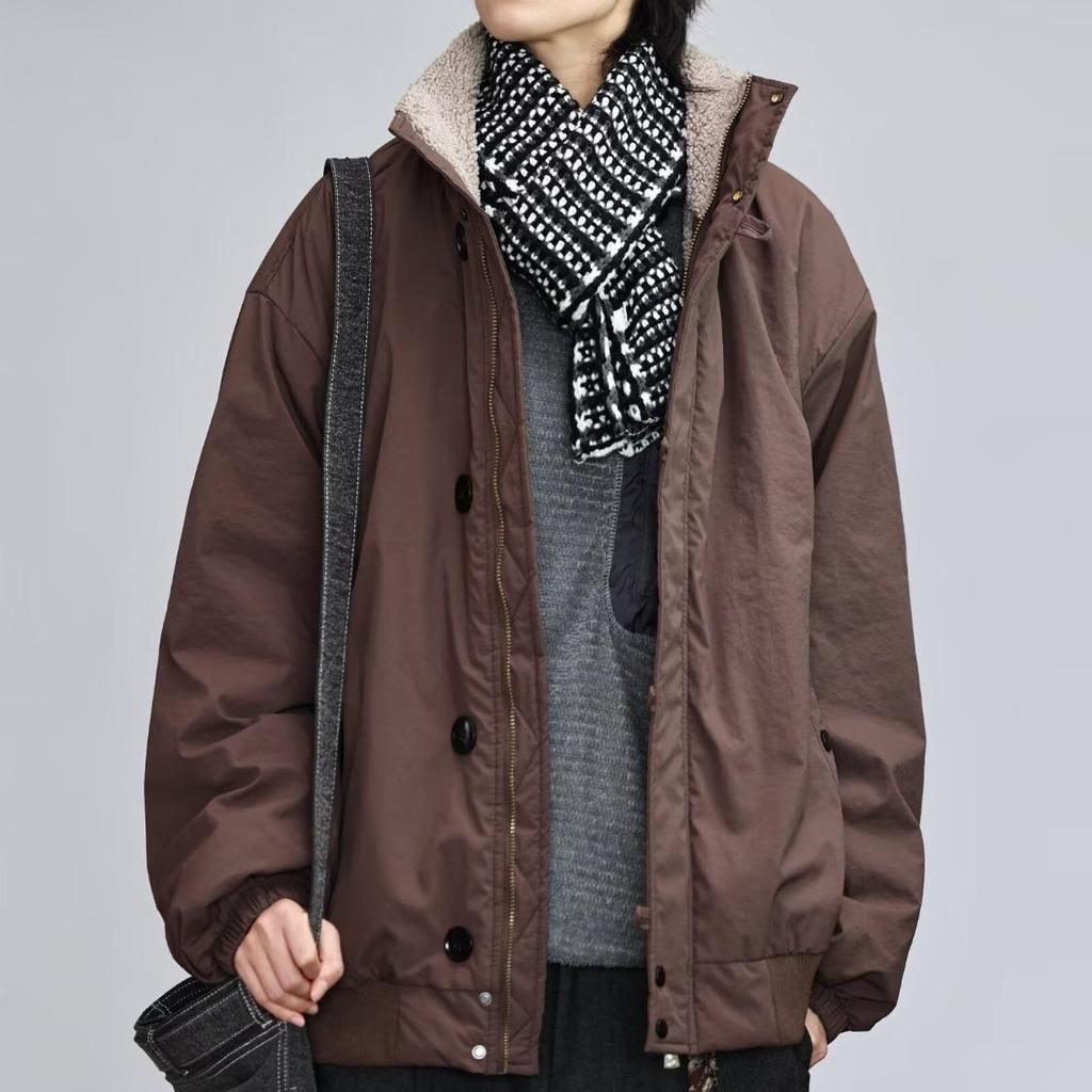 Unisex Autumn Retro Waterproof Stand-Up Collar Sporty Jacket, Solid Color, Loose Fit.