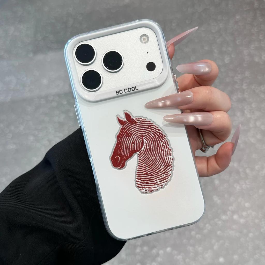 New Year's Creative Fingerprint Horse Applies To Apple iPhone17 Pro Mobile Phone Case 16 Color Silver 15 Laser 14/13 Hard 12