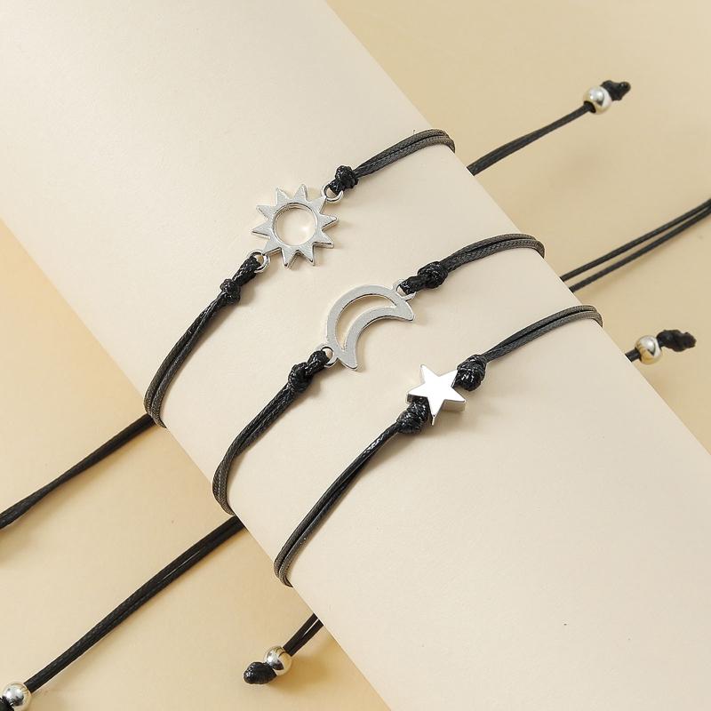 3Pcs Friend Card Bracelet European and American Creative Alloy for Sun Moon Star Circle Woven Bracelet Fashion Jewel
