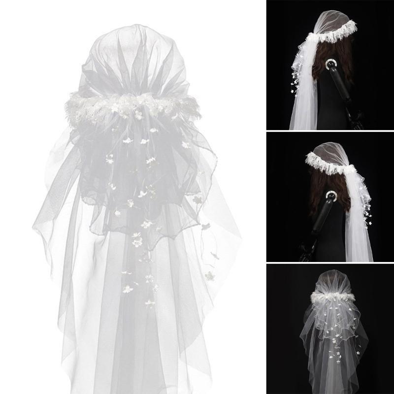 Bridal Veil Bride Hat Elaborate Veil Headscarf Flower White Bachelorette Party Bride Veil Sheer Head Scarf