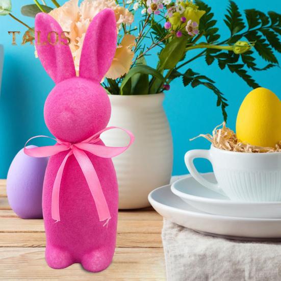 Easter Bunny Statue Freestanding Foam Rabbit Ornament Faux Moss Rabbit Flocked Bunny Figurine Centerpiece for Desk Mantel Dining Table