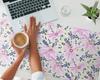 Vinyl Desk Mat with Pastel Floral Pattern 100x50 cm