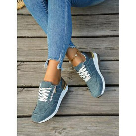 European & American Wedge Heel Fashion Sneakers: Versatile, Plus-Size, Color Block, Thick Sole Casual Shoes for Women