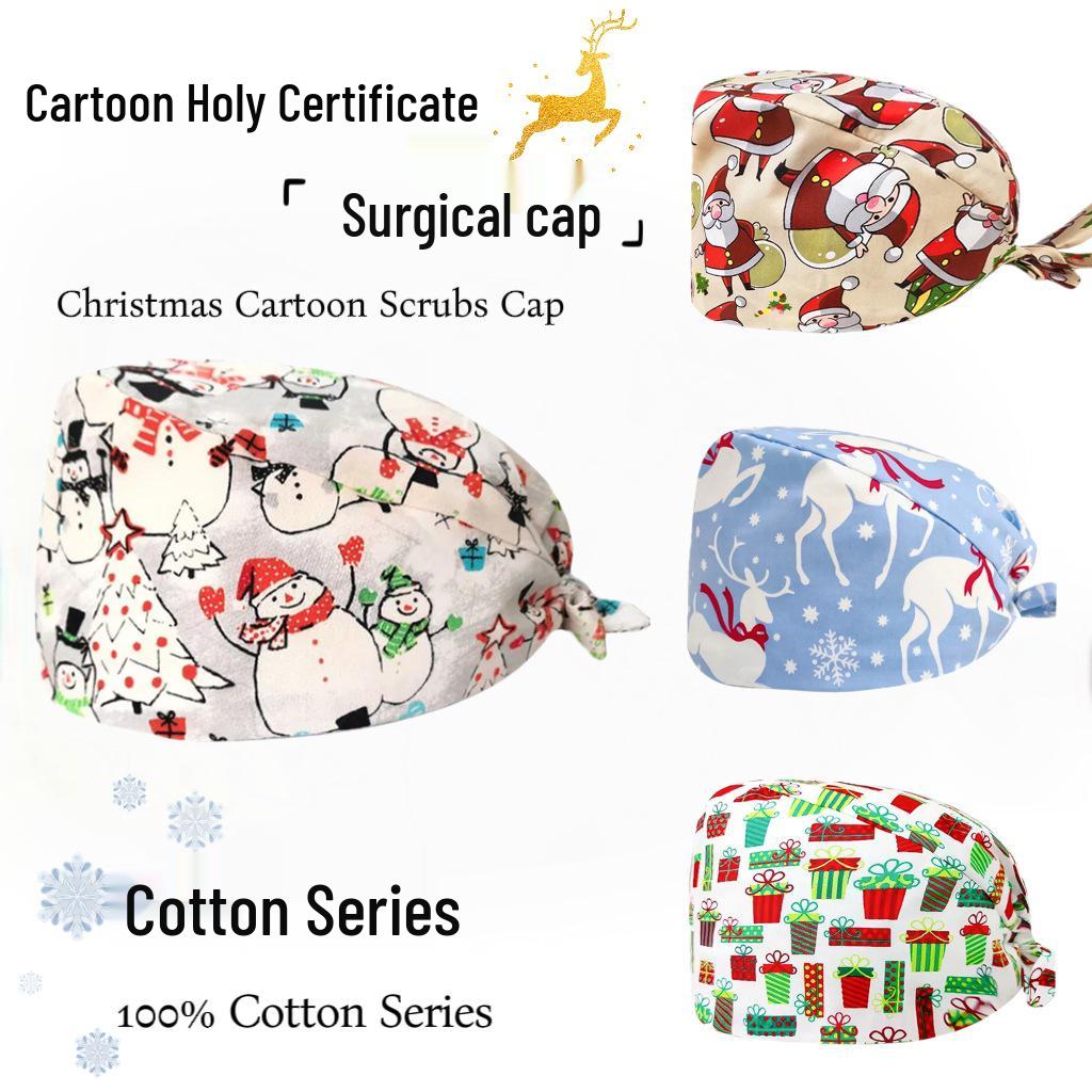 Cute Christmas Cartoon Surgical Cap - Comfortable Cotton Dustproof Head Cover for Chefs & Nurses