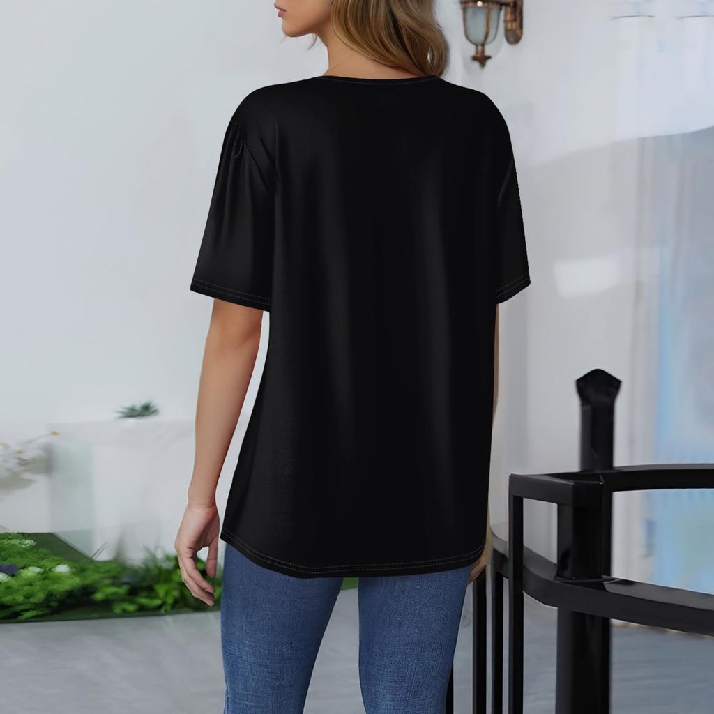 Modisches, lässiges Pullover-Oberteil mit kurzen Ärmeln und Knopfleiste und Rundhalsausschnitt für Damen