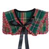 Women Vintage Checkered Plaids False Collar Sweet Ruffled Trim Elegant Lapel Shawl Scarf Bows Tie Mini Ponchos Capelet