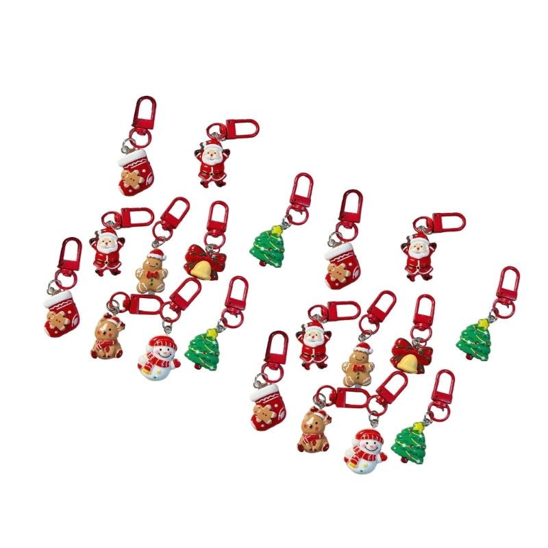 Festival Cartoon Christmas Keychain Set Holiday Party Favor Resin Keyring Gift Stocking Stuffer Accessories