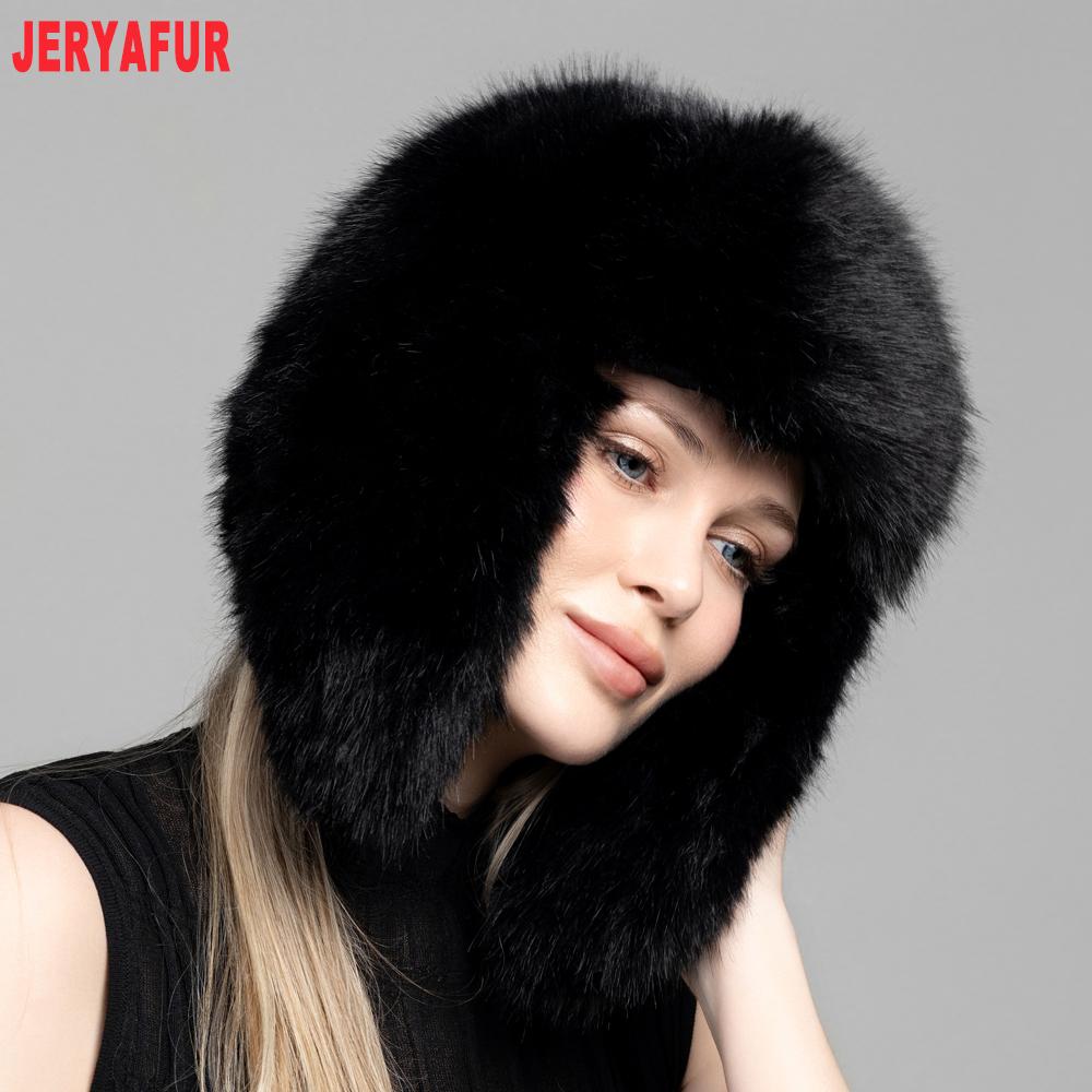 JERYAFUR Women Ushanka Trapper Winter Hat, Thick Faux Fur Ear Flap Warm Ladies Cap for Snowy Cold Outdoor Weather