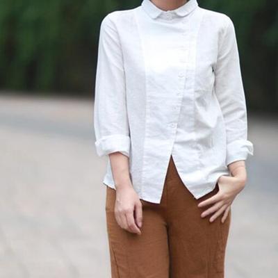 Women's Thin Cotton Shirt Solid Color Lapel Long-sleeved Blouse