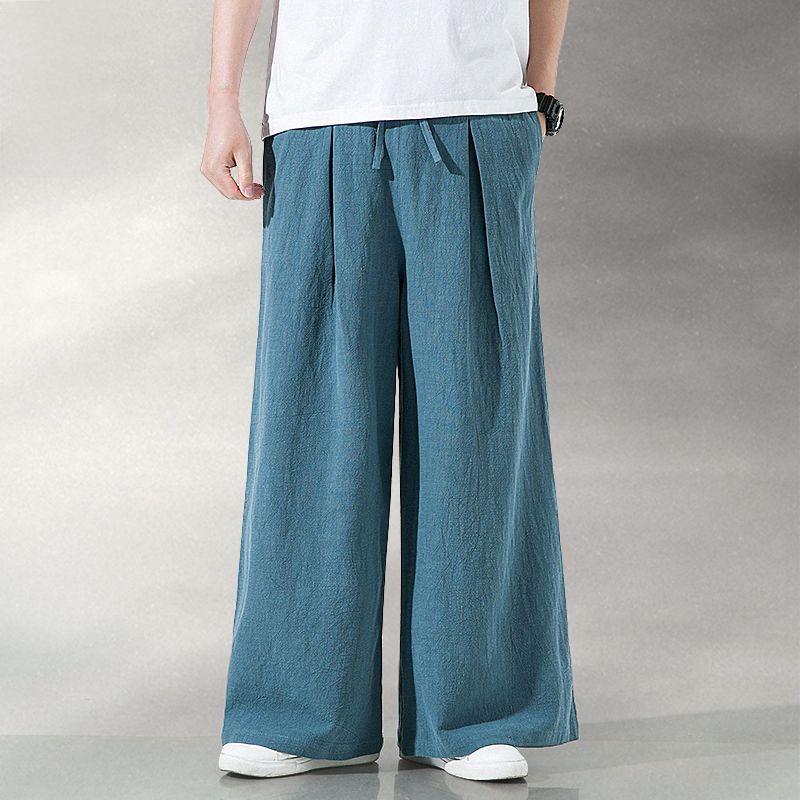 Pantalon d'été ample décontracté à jambes larges en lin chinois pour homme