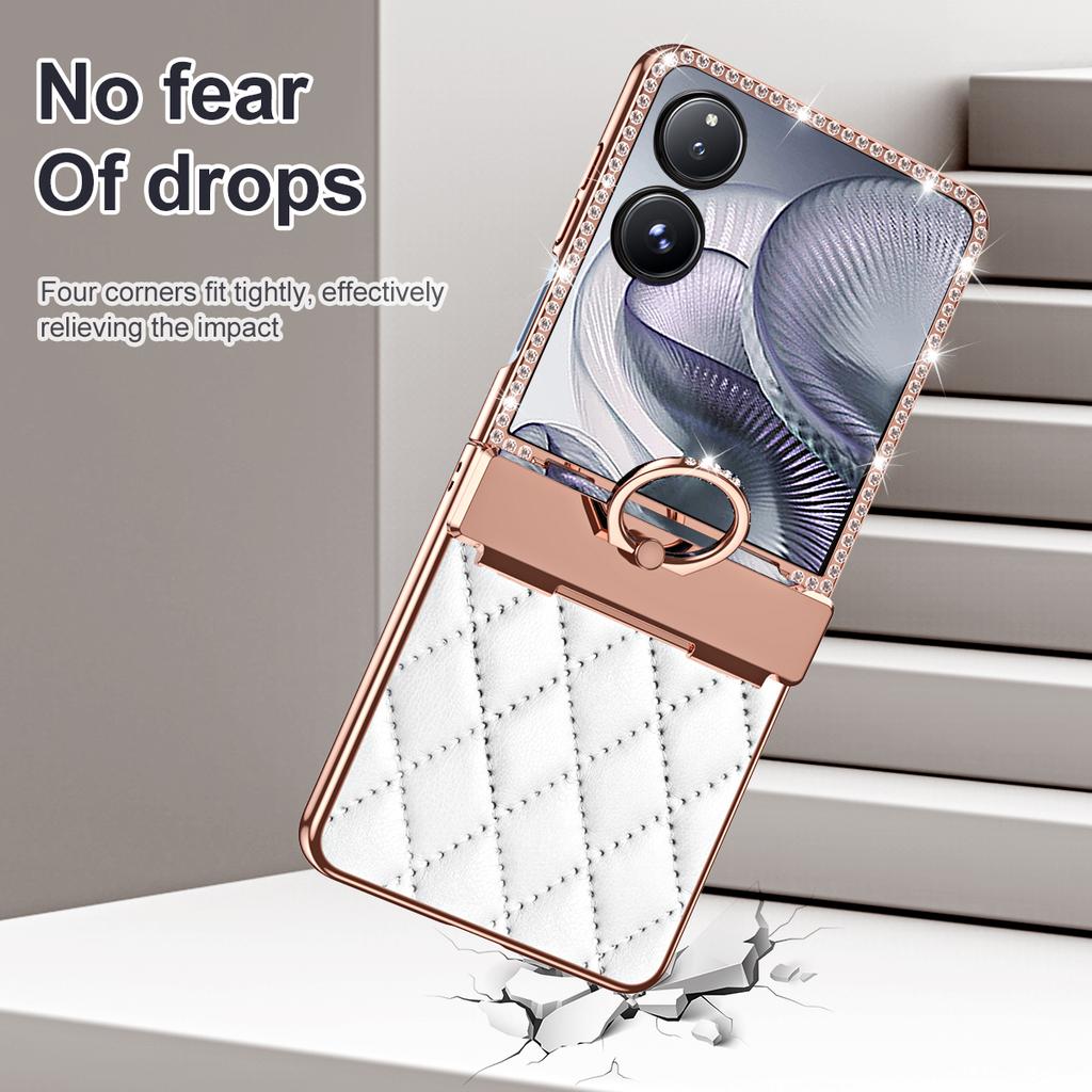 For Xiaomi Mix Flip 2 Case Ring Holder Rhinestone Leather+PC Cover with Rear Screen Film