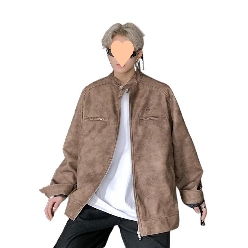 Mantel Herren Frühling und Herbst Neue Amerikanische Retro Jacke Locker Lederjacke Reißverschluss