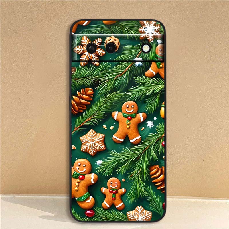 Christmas cartoon pattern Phone Case For Google Pixel 10 9a 9 8A 8 7 7A 6 6A Pro XL 2024 5G Black Soft TPU Silicone