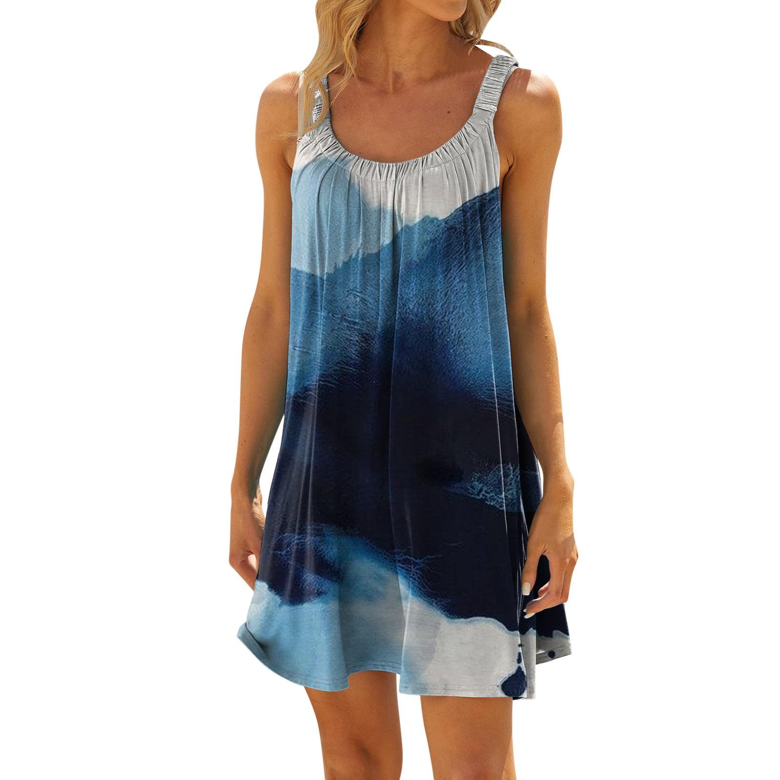 

Women s Fashion Summer Beach Casual Print Sleeveless Cute Sling Dress XXXL