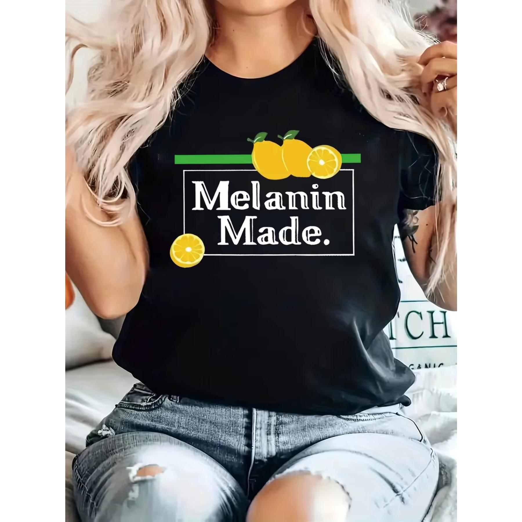 

Women S Lemon Print T-Shirt Featuring African Heritage Design with Melanin Accents, Casual Crew Neck Short Sleeve Summer Top XXL чорний