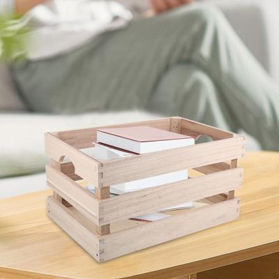 Vintage Wooden Crate Desktop Organizer Basket Natural Sturdy Container Bin Wood Solid