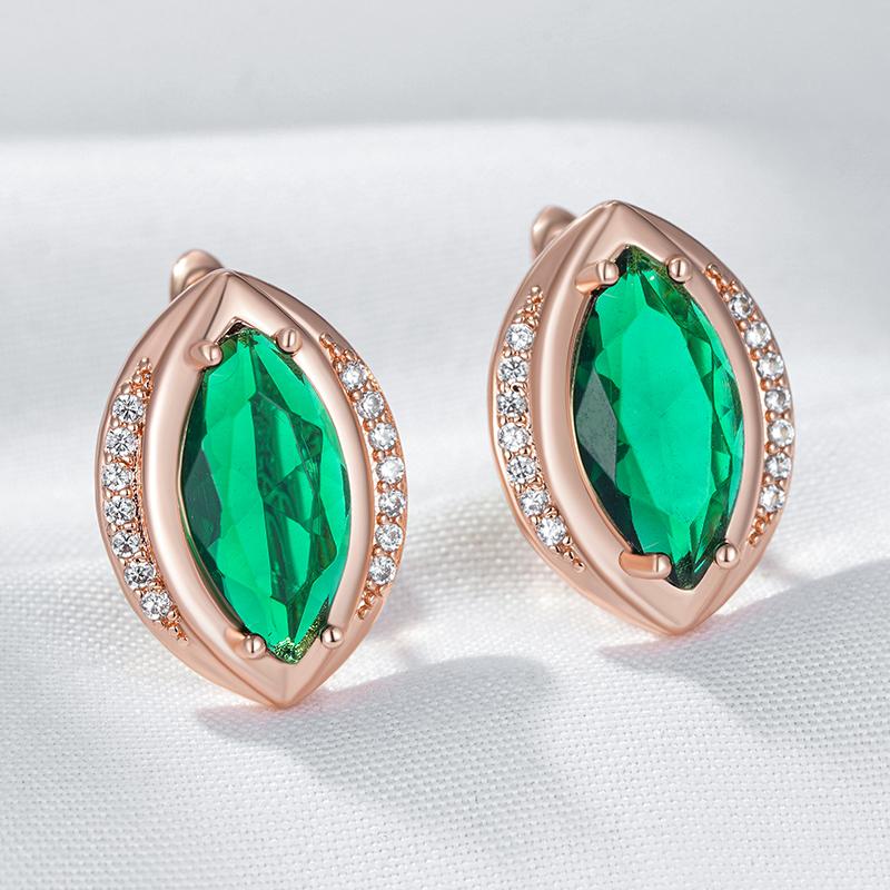 Rose Gold Color Simple Drop Earrings For Women Fashion Rhombus Green Natural Zircon Vintage Wedding Jewelry
