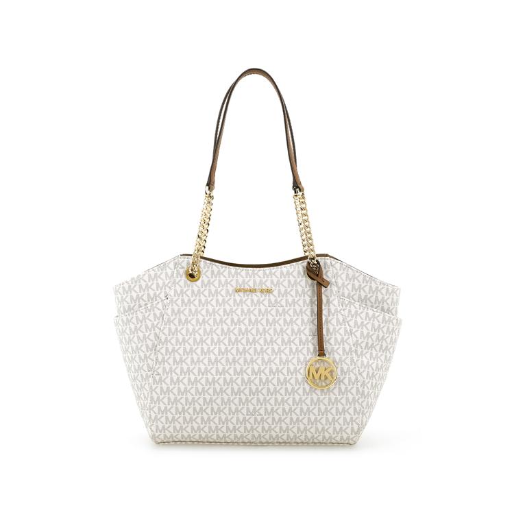 Michael Kors MK Jet Set Chain Monogram Large Logo PVC Tote Bag Women Tote Vanilla-White 35F8GTVE7B-VANILLA