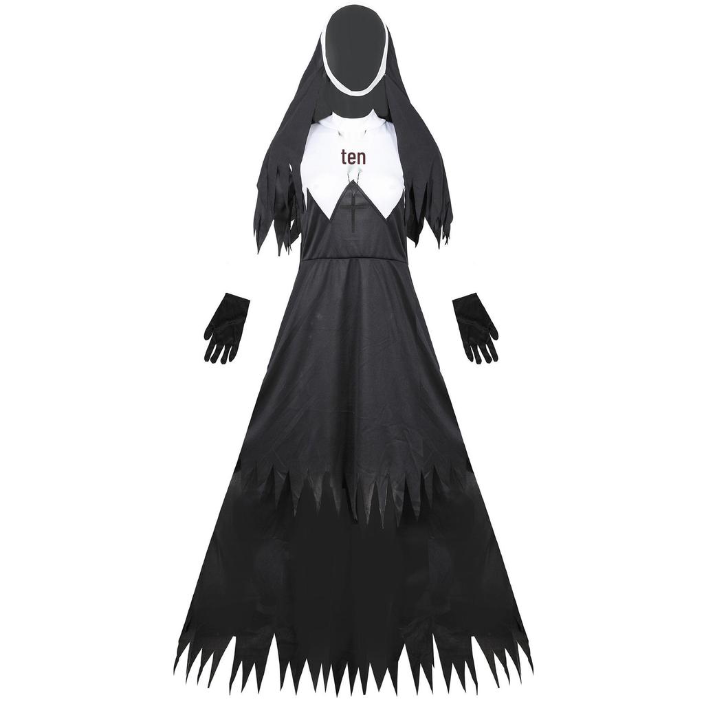 Europäisches & Asiatisches Halloween Zombie Nonnen Kostüm - Cosplay Rollenspiel Outfit für Zombie, Vampir, Dämon oder Geist Themen