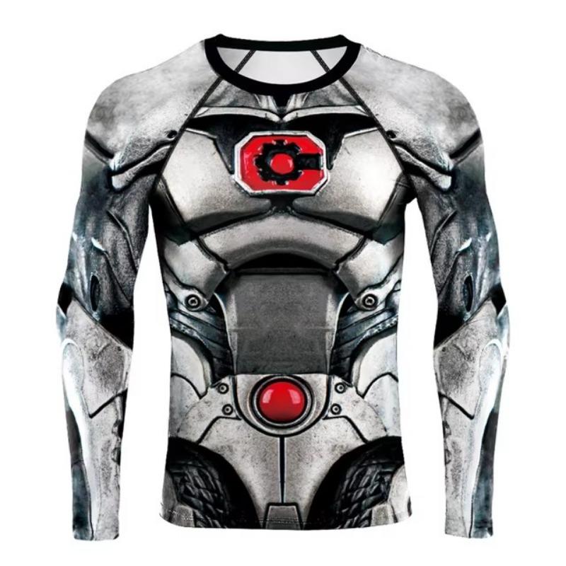 Muscle Tattoo Mens Compression T-shirts Long Sleeve Wolf Dragon Sportswear Rashguard Fitness Gym Tops Tees Streetwear