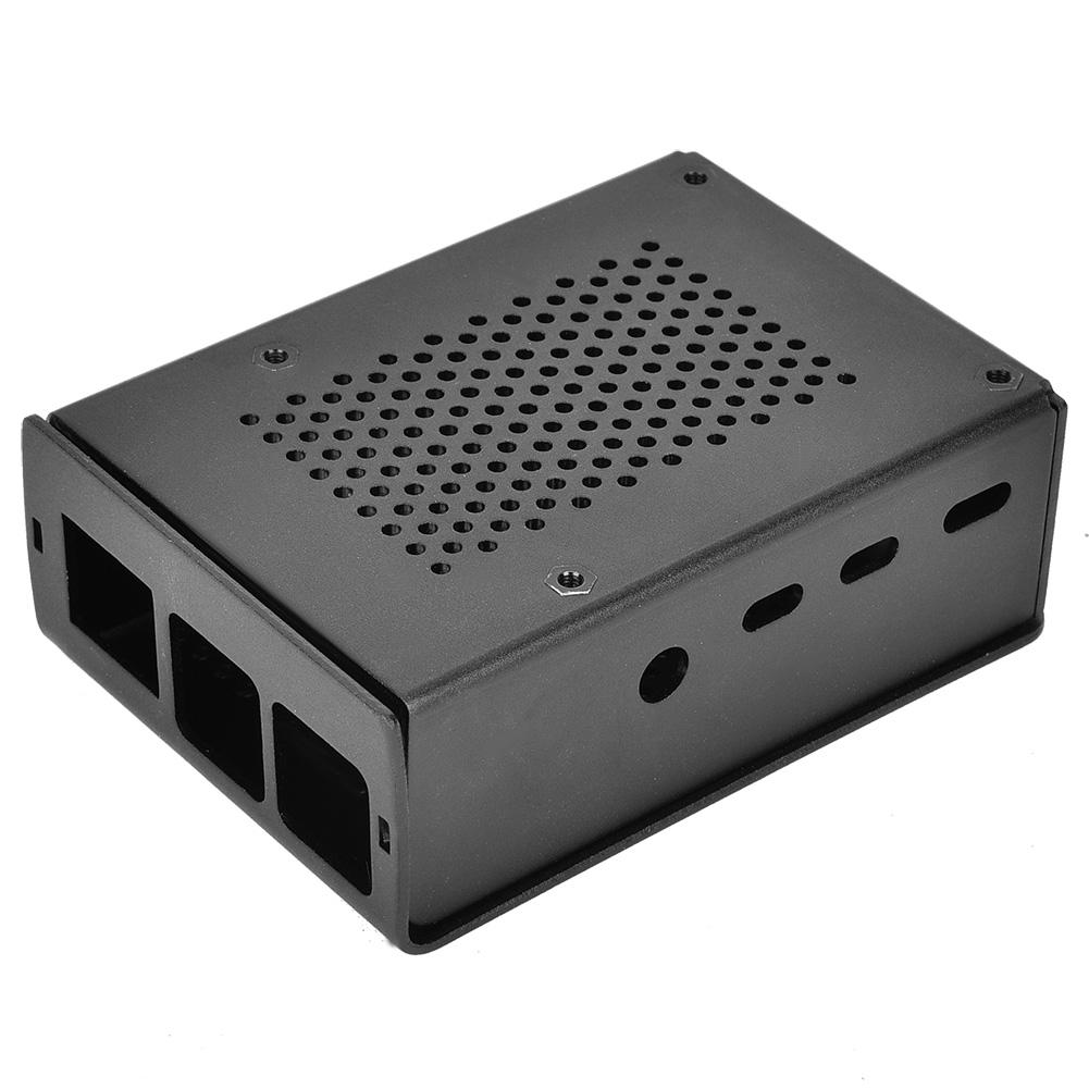 For 4 Model B Black Aluminum Case Box Enclosure with Heatsink Bracket (Black)