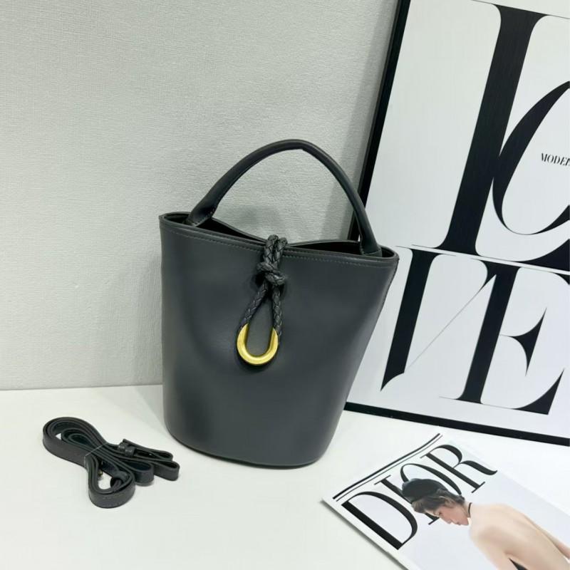 Soft Vegan Leather Bucket Bag Women Casual Crossbody Tote With Woven Detail Medium Size Multiple Colors