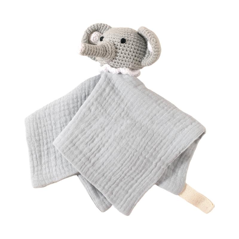 

Soft Cotton Baby Comforting Blanket with Adorable Animal Crochet Design Gentle Mood Appease Toy for Infant