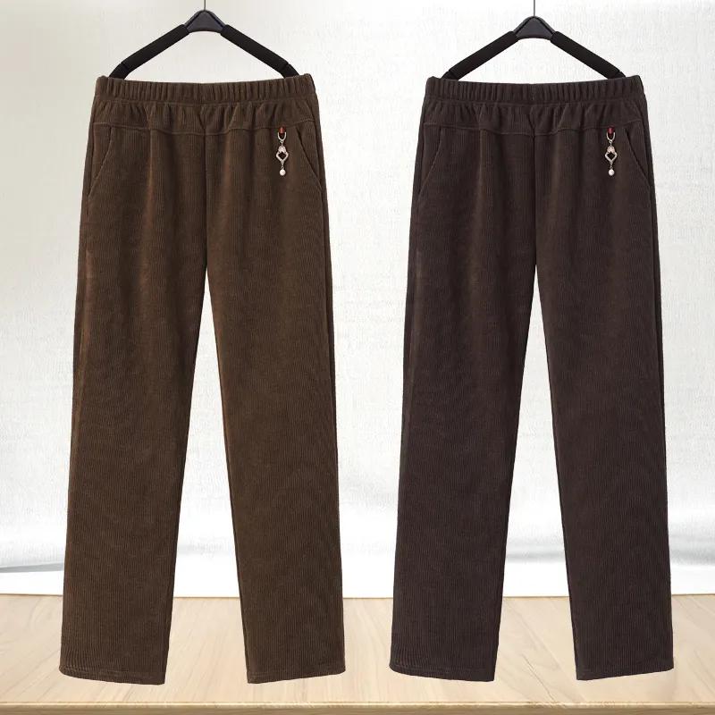Women Autumn Winter Oversize Corduroy Straight Trousers Mother Fleece Thicke Warm Casual Pants Female