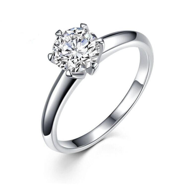 T Family Women s Moissanite s925 Sterling Silver Six-Prong Engagement Ring Size 8