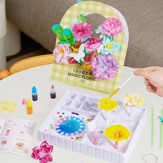 1 Set DIY Watercolor Flower Art Kit Handcrafted Coloring Paper Flower Kit Educational Kids Florist DIY Colorful Flower Bouquet Projects Crafts Set