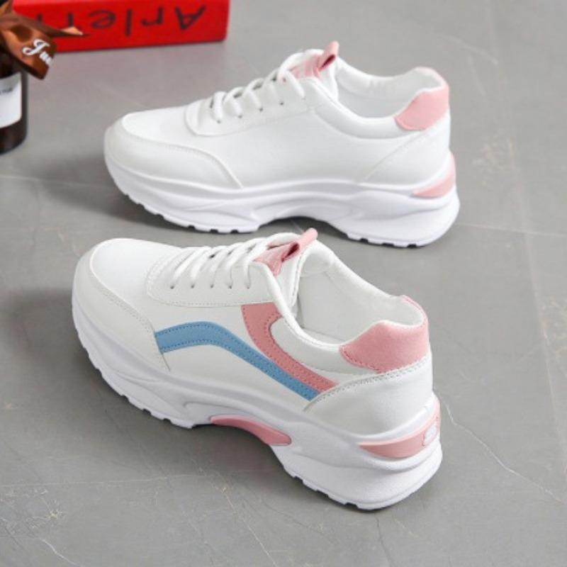 Xiaobai Shoes Female Student Leather Surface Spring and Summer New Mesh Breathable Thick-soled Thick-soled Sports Shoes Shoes