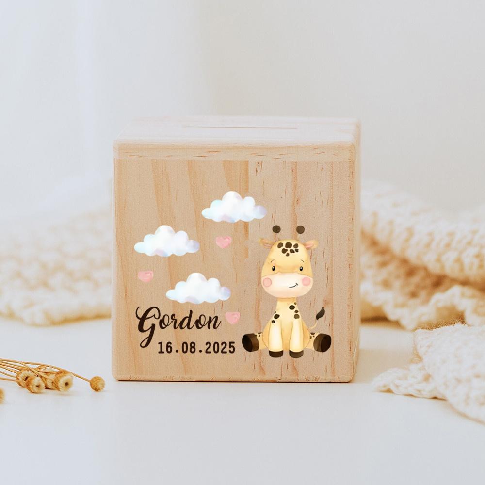 Personalized Animal Piggy Bank,Custom Name Baby Money Box,Children Wooden Money Box,Birthday Gifts for Kids,Baptism Gift