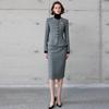 2024 Women's Gray Plaid Two-Piece Suit – Korean Style Formal Jacket & Skirt for Early Autumn