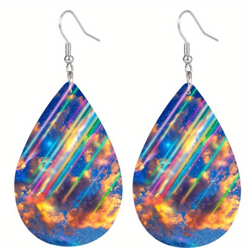 Coloful Sky Aurora PU Leather Earrings Fashion Earrings Holiday Gifts for Friends Party Fashion Accessories Elegant Earrings Party Earrings