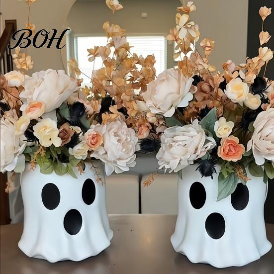 Halloween Trick or Treat Bag Ghost Candy Bucket Decor, Planter Vase Cute Holiday Decorative Prop for Home Bucket, Bowl Indoor Outdoor Display