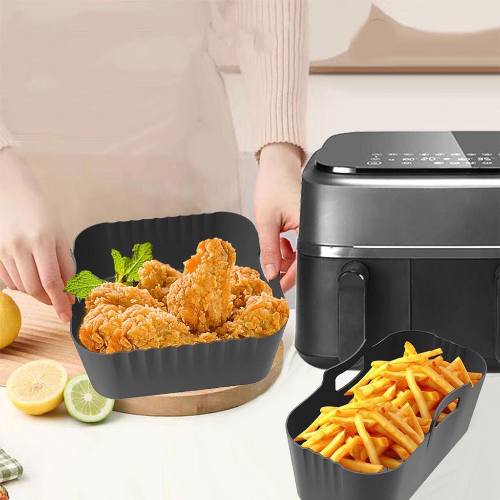 Silicone Insert For Air Fryer Silicone Air Fryer Basket 2 Pieces Non-Stick Removable Reusable Tray Inserts Safe For Meat