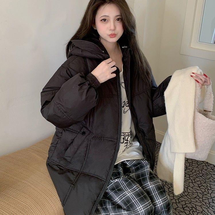 New Down Jacket for Women In Winter Korean Style New Warm Mid-length Hooded Cotton Coat and Jacket