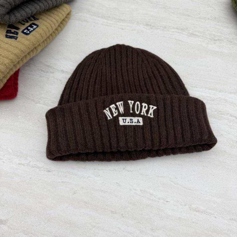 American retro letter embroidery knitted hat children's autumn and winter warm versatile cold hat showing face small wool hat male trend