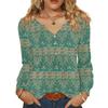 Women's Fashionable Casual V-neck Blouse Button Long-sleeved Pullover T-shirt Top