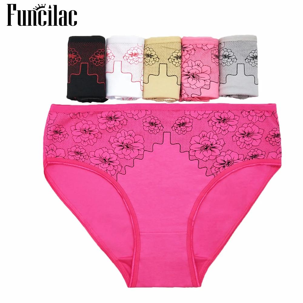 Women's Cotton Briefs Sexy Print Ladies Panties Big Size Mid-rise Women Underwear Cotton Crotch 2XL 3XL 4XL 6 Pcs/set