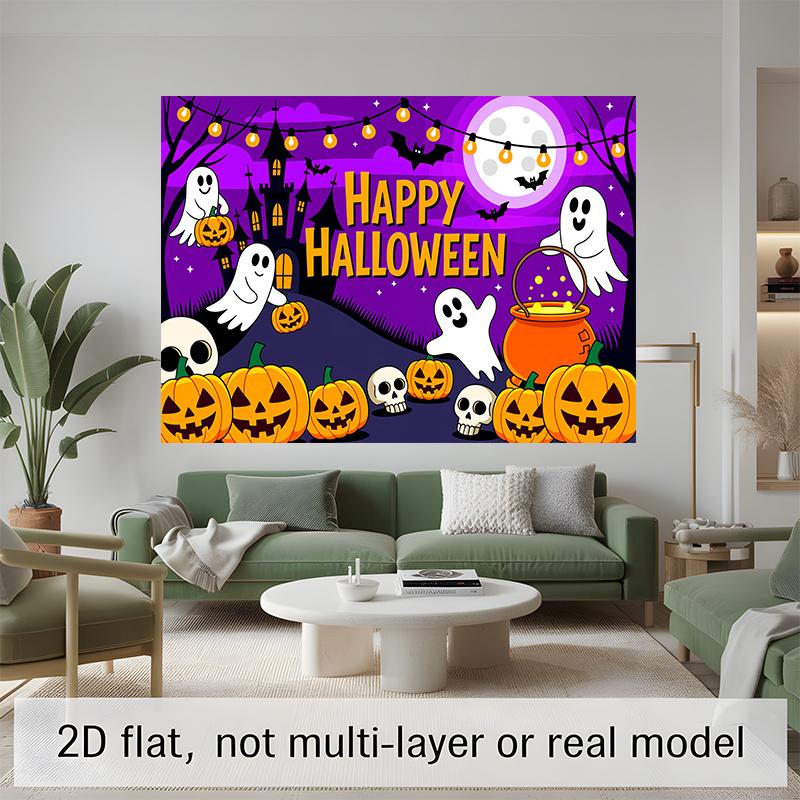 Party Backdrop Halloween Flat Banners Backdrops Spooky Pumpkin Ghosts Pumpkins Hanging Photo Booth Decor Front Door Decor