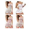 Damen Geripptes Cami Pyjama-Set Niedlicher Aufdruck Ärmelloses Crop-Top Und Shorts 2-teilige Nachtwäsche Sommer Weiches Pyjama-Lounge-Set
