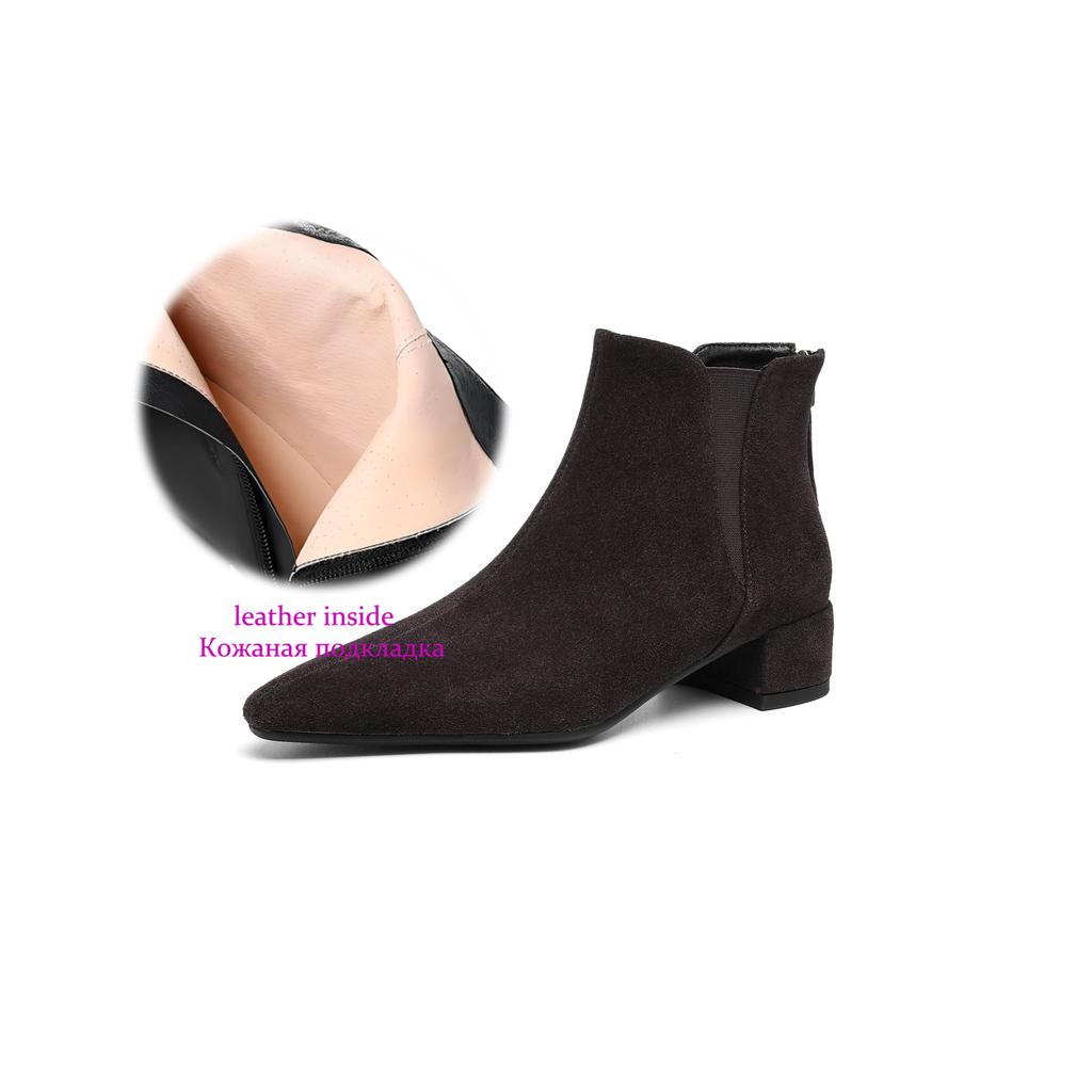 Krazing Pot Rindsvelours Nubuk Runde Zehenpartie Dicke Absätze Chelsea Boots Größe 43 Reißverschluss hinten Damen Stiefeletten