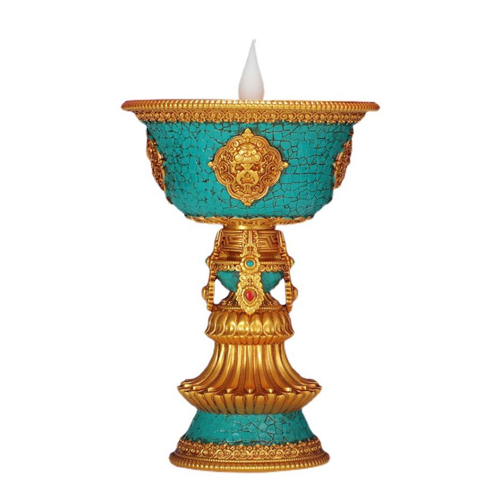 Tibetan Candlestick Smokeless Electronic Butter Lamp Rechargeable Candle Holder Altars Light Buddhist Desktop Ornament