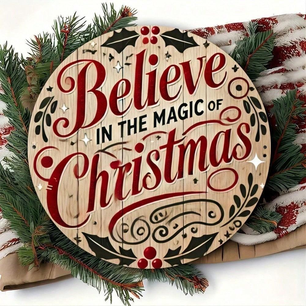 

Vintage Believe in the Magic Tin Metal Sign 8x8 Inch Rustic Wall Decor Round Aluminum Art Home Bar Cafe 20x20 разноцветный