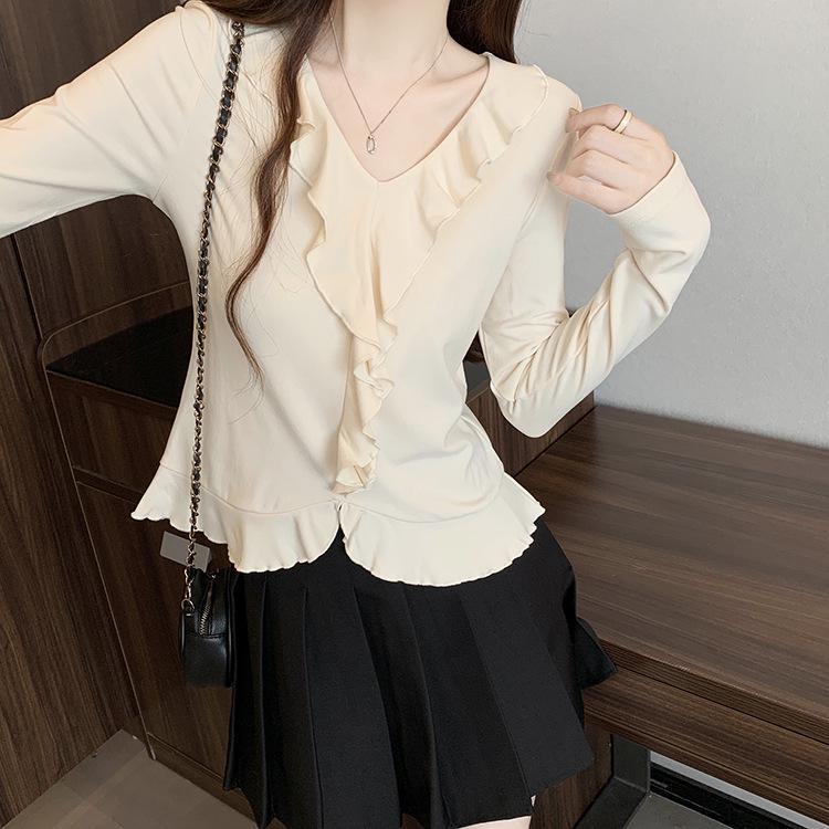 

Trendy Plus Size Velvet Ruffled Long Sleeve Top for Women 4XL абрикосовый