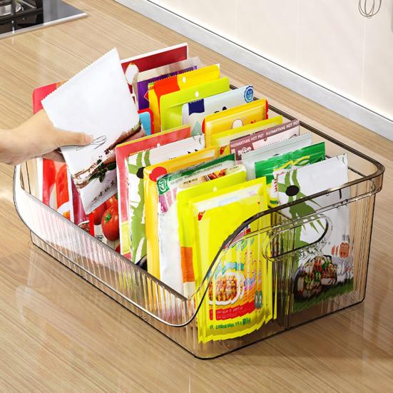 Kitchen Seasoning Organizer with Dividers Clear Plastic Storage Box for Spice Packets Sauces Stackable Dustproof Storage Box for Pantry Cabinet