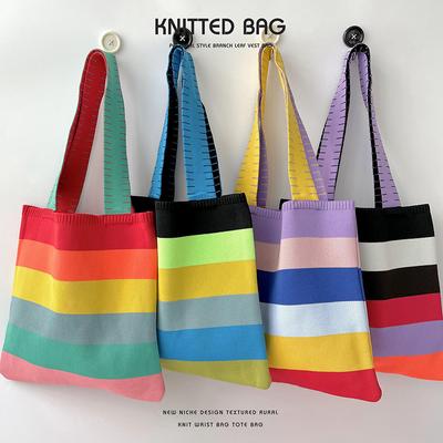 Pletená dúhová taška cez rameno Kabelka s veľkou kapacitou na dochádzanie z ulice Tote Bag Nákupná taška Lady